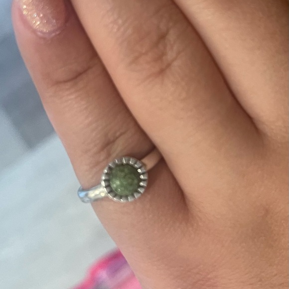 SOLD Vintage Sterling silver crushed green turquoise cobochon ring size 5 - Picture 3 of 3